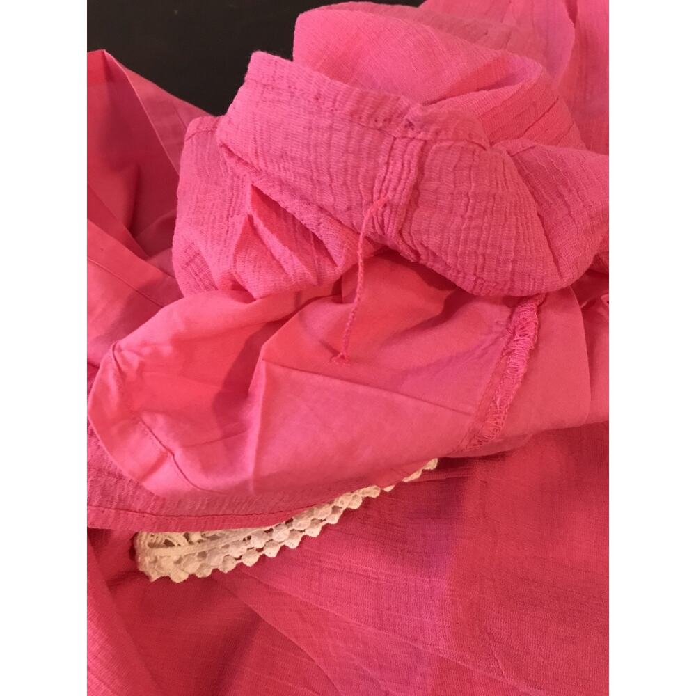Lilly Pulitzer Sydney Crinkle Dress Daquiri Pink Crochet Neck Size 12 - Picture 13 of 13